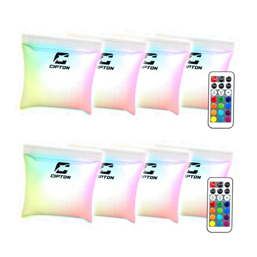 Cipton Glow in The Dark Cornhole Bags, 4 LED Light Up Cornhole Bags, Night-Time Game and Activities, Weather Resistant Bags, Lasts up to 8 Hours, Remote Control Included - 8 Pack