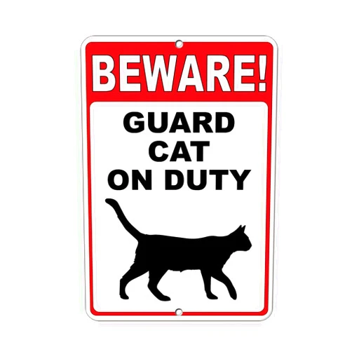 Treasun Beware! Guard Cat On Duty Style 2 Funny Quote 12 X 8 Inches Metal Tin Sign