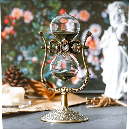 Samlong Large Hourglass Timer 60 Minute Sand Clock, Rotating Embossed Sand Timer Vintage Home Décor, Bronze Metal Hour Glass with Black Sand