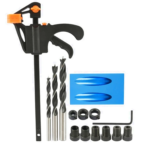 Kandishiex US 15pcs 15 Degree Pocket Hole Screw Jig Dowel Drill Joinery Kit Woodworking Oblique Guides Set Positioner Locator Tool for Carpenters Screw Drill(14 piece set)