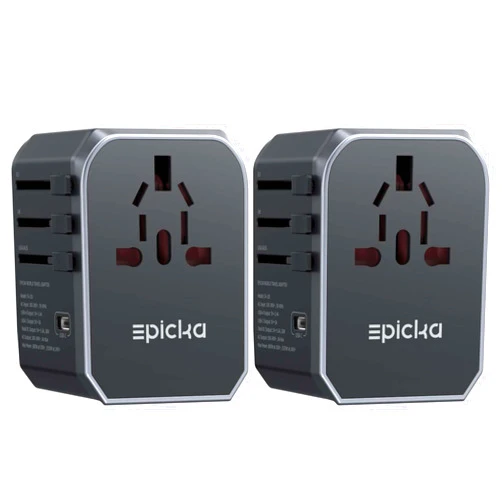 EPICKA 2 Pack Universal Travel Adapter, International Plug Adapter with 4 USB-A & 1 USB-C Ports, Travel Power Adapter Worldwide, All-in-One Wall Charger for US to EU UK AUS (Black)