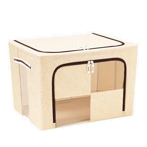 ROSG Folding Storage Box Oxford Cloth Steel Frame Quilt Toy Clothing Storage Box Large Washable Cloth Baina Box,Beige