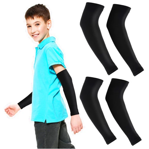 Telooco 2 Pairs Kids Arm Sleeves UV Sun Protector Basketball Arm Sleeve for Boys Girls Athletic Sleeves for Child