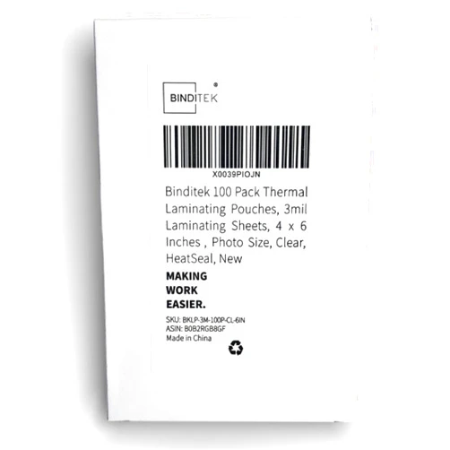 Binditek 100 Pack 3mil Thermal Laminating Pouches, 4.3 x 6.3 Inches for Photo Card Size, Ultra Clear Laminating Sheets, HeatSeal, Glossy, for Students and Coworkers