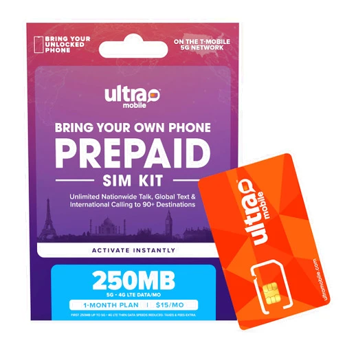 Ultra Mobile $15/mo. Ultra Mobile Prepaid Phone Plan with Unlimited Talk, Text and 250MB of 5G • 4G LTE Data (SIM Card Kit)