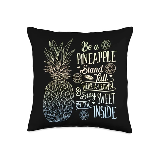 Lique Aloha Beach Be A Pineapple Wear A Crown and Stay Sweet Tropical Fruit Throw Pillow, 16x16, Multicolor