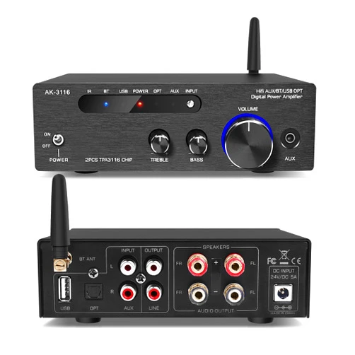 Beffkkip Amplifier Home Audio,Stereo Receiver Bluetooth 5.3 Power amp 100W x2 Wireless HiFi Stereo Class D Digital 2 Channel Integrated with Bass Treble Control for Passive Speakers