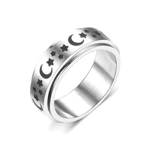 GOOIT Titanium Stainless Steel Spinner Rings Moon and Star Relieve Stress Ring Engagement Wedding Promise Band for Women Men Size 6-10