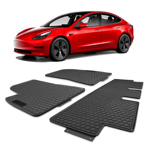 Spurtar for Tesla Model 3 Floor Mats 2017-2024, Car Floor Mats All Weather Automotive Floor Liner with 3D Extended Edge, 3 Pack Honeycomb Design Front & Rear Rubber All-Weather Protector, Black