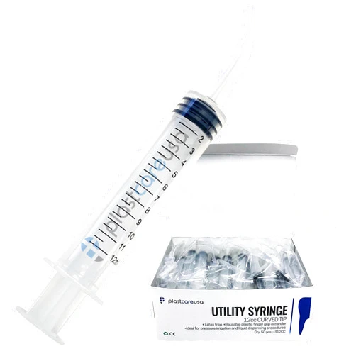 PlastCare USA 50 Curved Tip Irrigation Syringes (12cc / 12ml) - Disposable Oral Dispensing Utility Syringe (Box of 50) by PlastCare USA