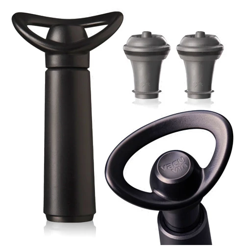Vacu Vin Wine Saver Concerto - Black - 1 Pump 2 Stoppers - Wine Stoppers for Bottles with Vacuum Pump and Pourer - Reusable - Made in the Netherlands