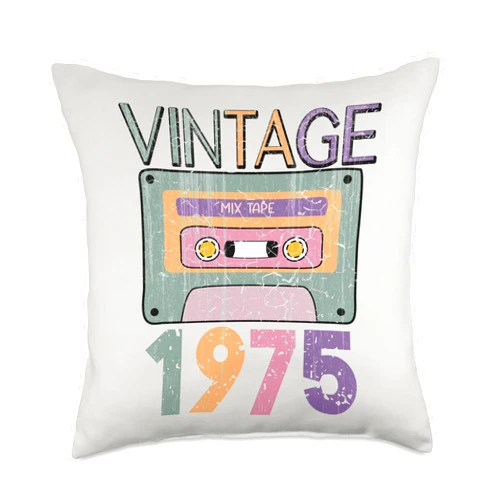 Cassette Tape 50th Birthday Party Outfit Vintage 50th Birthday 1975 Music Cassette Tape Throw Pillow