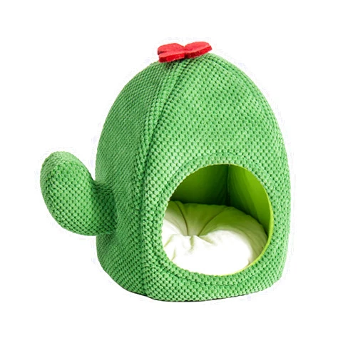 Komphy Cute Cat Bed, Cat Bed for Indoor Cats, Cactus Cat Bed Tent Cave with Removable & Washable Cushion Pillow, Soft Pet Cave Beds House for Adult Cats Kitten Puppy(Green)