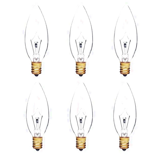 Xtricity 40W B10 Incandescent Clear Chandelier Light Bulb, Torpedo Tip, E12 Candelabra Base, 360 Lumens, Dimmable, 130V, (6 Pack)