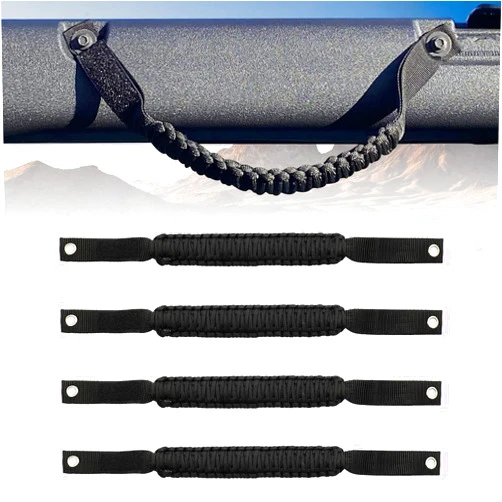 Syihah 4PCS Roll Bar Grab Handles for Ford Bronco 2 Door 4 Door Grab Handles, Paracord Grip Handle for Ford Bronco Interior Accessories (Black)