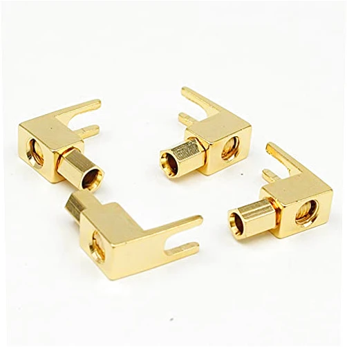 FJHKOI 8pcs brass Gold plated right angle Hifi audio speaker cable Y spade spade banana to spade adapter (Bundle : 8pcs)