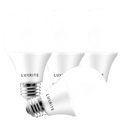 LUXRITE A19 LED Light Bulb 60W Equivalent, 2700K Warm White Dimmable, 800 Lumens, Standard LED Bulb 9W, E26 Base, Energy Star, Enclosed Fixture Rated, Perfect for Lamps and Home Lighting (4 Pack)