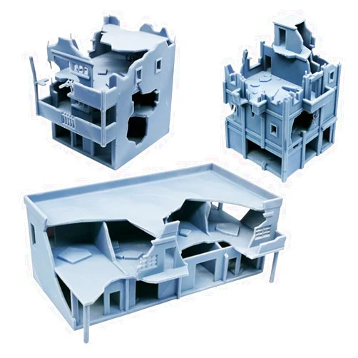 Outland Models Railway Scenery Structure Damaged City House Set (Large) 1:220 Z Scale