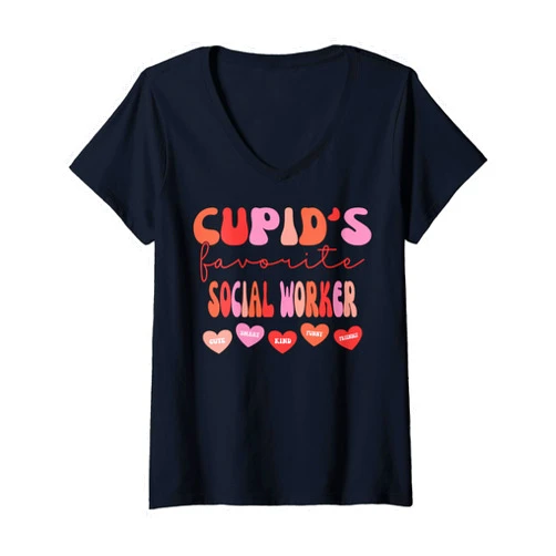 Cupids Favorite School Social Worker Outfits Cupid's Favorite School Social Worker Retro Valentines Day V-Neck T-Shirt