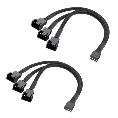 URELEGAN 3 Way 4 Pin PWM Fan Splitter Cable, 12 inch PC Fan Extension Cable 1 to 3 Fan Splitter Converter [Sleeved Braided] for Computer ATX Case 4-Pin/3-Pin Cooling Fan Cable 2-Pack