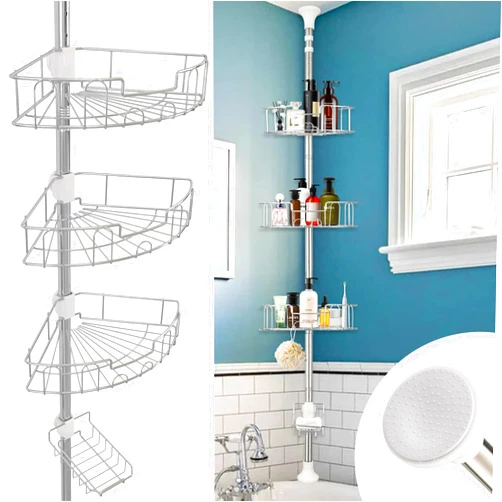 DIOVPLX Shower Caddy Tension Pole, Stainless Steel Rustproof Bathroom Bathtub Corner Shower Rack Shelves Storage Shampoo Holders for Inside Shower, 39