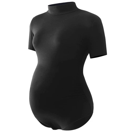 YONABTF Women's Maternity Shirt Short Sleeve Basic Top Bodysuit Mock Neck Bodycon T-shirt for Pregnant Photoshoot