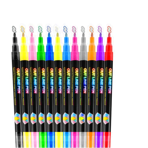 SupfulZT Outline Markers, Metallic Markers Set, Shimmer Sharpie Paint Markers, Acrylic Paint Pens, Glitter Markers for Birthday Card, Doodle Dazzles Shimmer Marker, 12 Colors Sparkle Markers