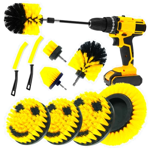 TOWBRUS 10 Pack Drill Brush Set, Crevice Cleaning Brush, Drill Scrubber Brush Kit with Smiley Face, Drill Brush Attachments for Cleaning Grout, Floor, Tub, Shower, Tile, Sink, Bathroom, Kitchen, Car