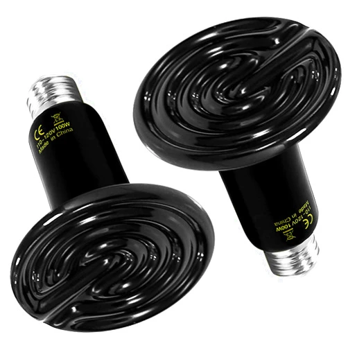 Simple Deluxe 100W 2-Pack Ceramic Heat Emitter Reptile Heat Lamp Bulb No Light Emitting Brooder Coop Heater for Amphibian Pet & Incubating Chicken, Black