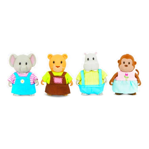 Li'l Woodzeez Li’l Woodzeez – Friendz Club Jungle Set – Elephant, Monkey, Lion, Hippo – Set of 4 Collectible Posable Doll Figures – Pretend Play Gift Toy for Kids Age 3+