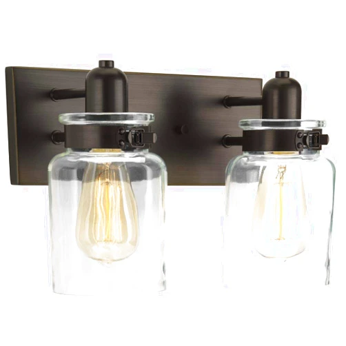 Progress Lighting Calhoun Collection 2-Light Clear Glass Farmhouse Bath Vanity Light Antique Bronze