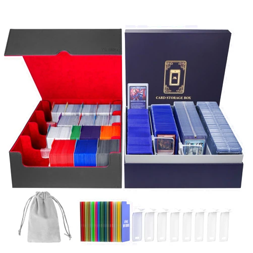 AFIING MTG Deck Box 6000+ Capacity, DIY Toploader Storage Box with 24 Colorful Dividers & 8 Card Supports - Fits 3