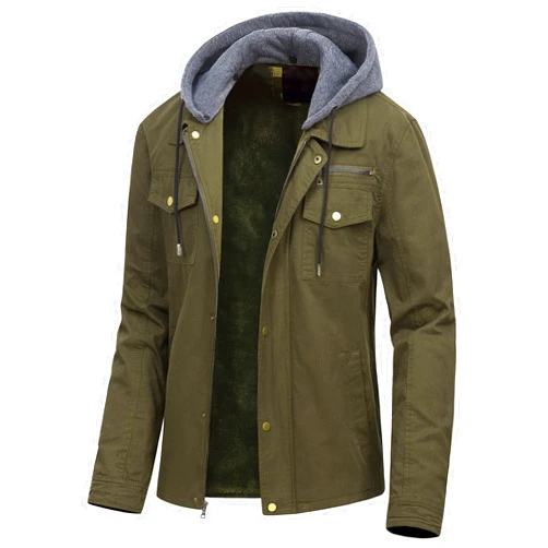 Pursky Men's Canvas Cotton Military Casual Field Jacket Outerwear With Removable Hood
