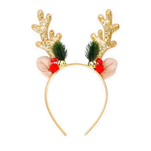 HAKJXOS Christmas Headband for Women Hair Accessories Gold Glitter Deer Horn Bell Design Cute Reindeer Headbands for Girls Winter Party Hair Bands 1 Pcs