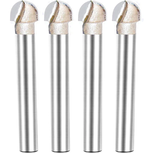 NACX 1/4-inch Shank, 3/8-inch Cutting Dia, 2-Flute, Carbide Tipped Groove Round Nose Core Box Router Bit 4Pcs (1/4 x 3/8)