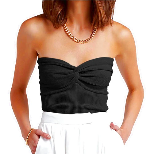 ANRABESS Tube Top for Women Summer Strapless Bandeau Knit Twist Knot Corset Crop Basic Tank Top 2026 Vacation Outfits Clothes