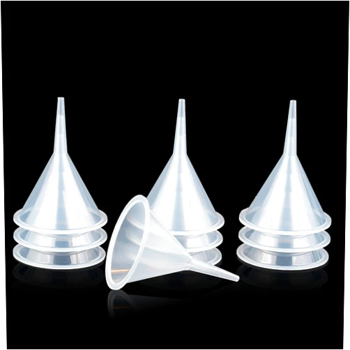 IoF Mini Clear Funnel 10-Pcs Narrow Neck Perfume Funnel Polyethylene Small Funnel Kitchen Use Plastic Funnels for Lab, Water Bottle, Powder,Capsule,Oils, Filling Bottles, Urn Funnel Filling Kit