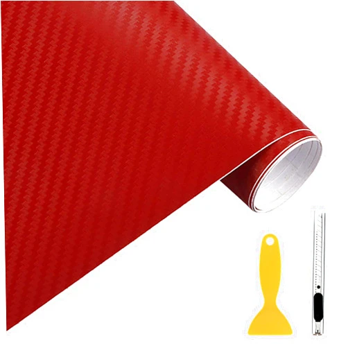 STEVE YIWU Vinyl Wrap for Cars,STEVE YIWU 3D Carbon Fiber Vinyl Wrap Self-Adhesive Carbon Fiber Car Stickers for Decoration with Knife and Plastic Scraper (Red, 5D(150 * 30cm / 59 * 12 inch))