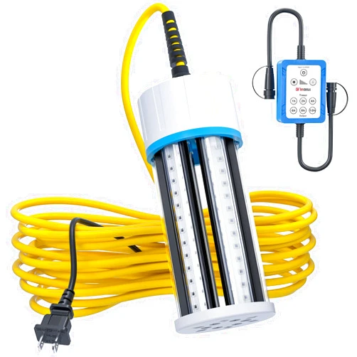 Tendelux Underwater Fishing Light with Controller (Dimmer & Timer), 110V & 12V Super Bright Green LED Submersible Light Attractants for Docks, Boats or Kayaks, IP68 Rated for Fresh & Salt Water