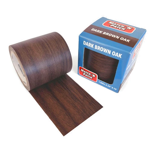 MATCH 'N PATCH Realistic Wood Grain Repair Tape - Durable Multi-Use Adhesive Patch for Furniture, Floors, Cabinets, Windows, Doors, RV, Home Decor & DIY Projects - Dark Brown Oak, 2.25 inch x 15 feet