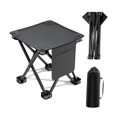 DJKFH Folding Stool - Camping Chair, Wide Seat Cushion, Side Storage Bag, Load-bearing Capacity of 180kg, Suitable for Outdoor Activities Such As Fishing and Camping, 30cm*30cm*30cm, Black