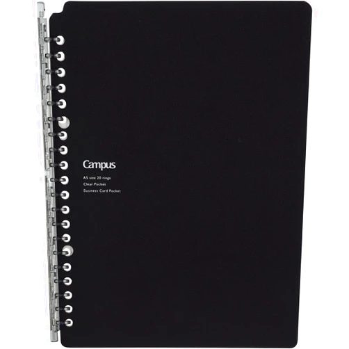 Kokuyo Campus Smart Ring Binder, A5 Black Binder Notebook Up to 25 Sheets 20 Holes Slim Binder Folder with 10 Extra Campus Sarasara Loose-leaf Paper for Work, Study and Journal, Japan Import