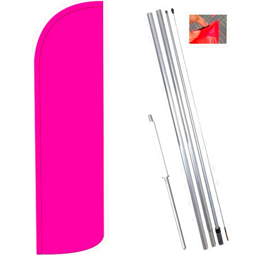 VistaFlags Solid Pink (Magenta/Fuschia) Windless Feather Flag Bundle (11.5' Tall Flag, 15' Tall Flagpole, Ground Mount Stake)
