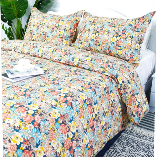 Softta Vintage Damask Floral Boho Queen Size 3Pcs Duvet Cover Set Luxury Boho Rustic Style, Bright Floral Pattern 100% Washed Cotton