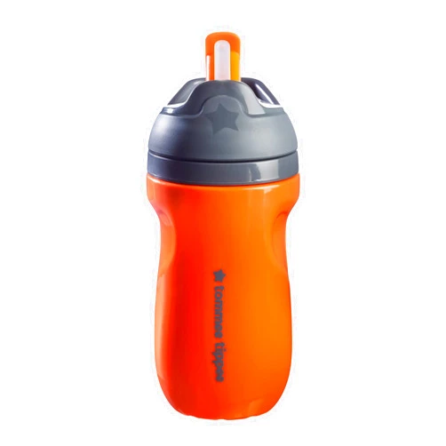 Tommee Tippee Insulated Non-Spill Straw Cup, 12m+ Toddler Training Drinking Bottle, 100% Leak Proof, Sporty Carry Handle, BPA Free, 9oz, Orange