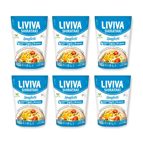 LIVIVA Organic Shirataki Konjac Spaghetti (6 Pk) – Diabetic-Friendly Low Carb, Low Calorie Pasta Noodles Ready to Serve – No Odor, Certified Non-GMO, Gluten Free, Vegan, Plant-Based, Keto, Kosher, Halal