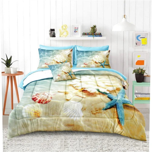 Bedbay Coastal Bedding King Size Beach Comforter Set with Sheet Blue Ocean Beach Themed Bedding Set King Bad in a Bag 8 Pcs Soft Microfiber Ocean Comforter All Season Bed Set (Ocean,King)