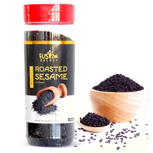 Fusion Select Roasted Black Sesame Seeds - Natural Toasted Sesame Seeds - Crispy, Crunchy, Nutty Taste for Asian, Mediterranean & Middle Eastern Cuisine - Salad, Soup, Noodle & Sushi Topping