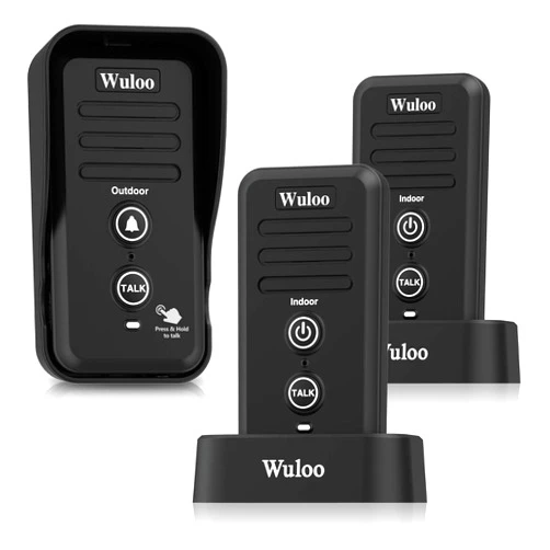 Wuloo Wireless Intercom Doorbells for Home Classroom, Intercomunicador Waterproof Electronic Doorbell Chime with 1/2 Mile Range 3 Volume Levels Rechargeable Battery (Black, 1&2)