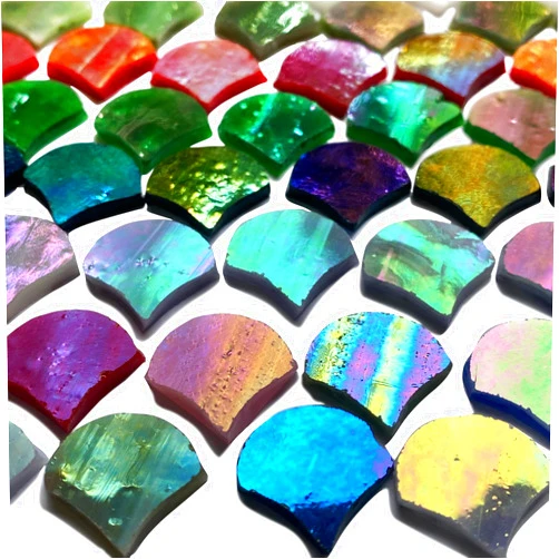 KALUCION Magic Iridescent Fan Shaped Glass Mosaic Tiles for Crafts 170 Pieces, Stained Glass Supplies Mosaic Kit for Adults, Stained Glass Sheets Kit for Mosaic Projects